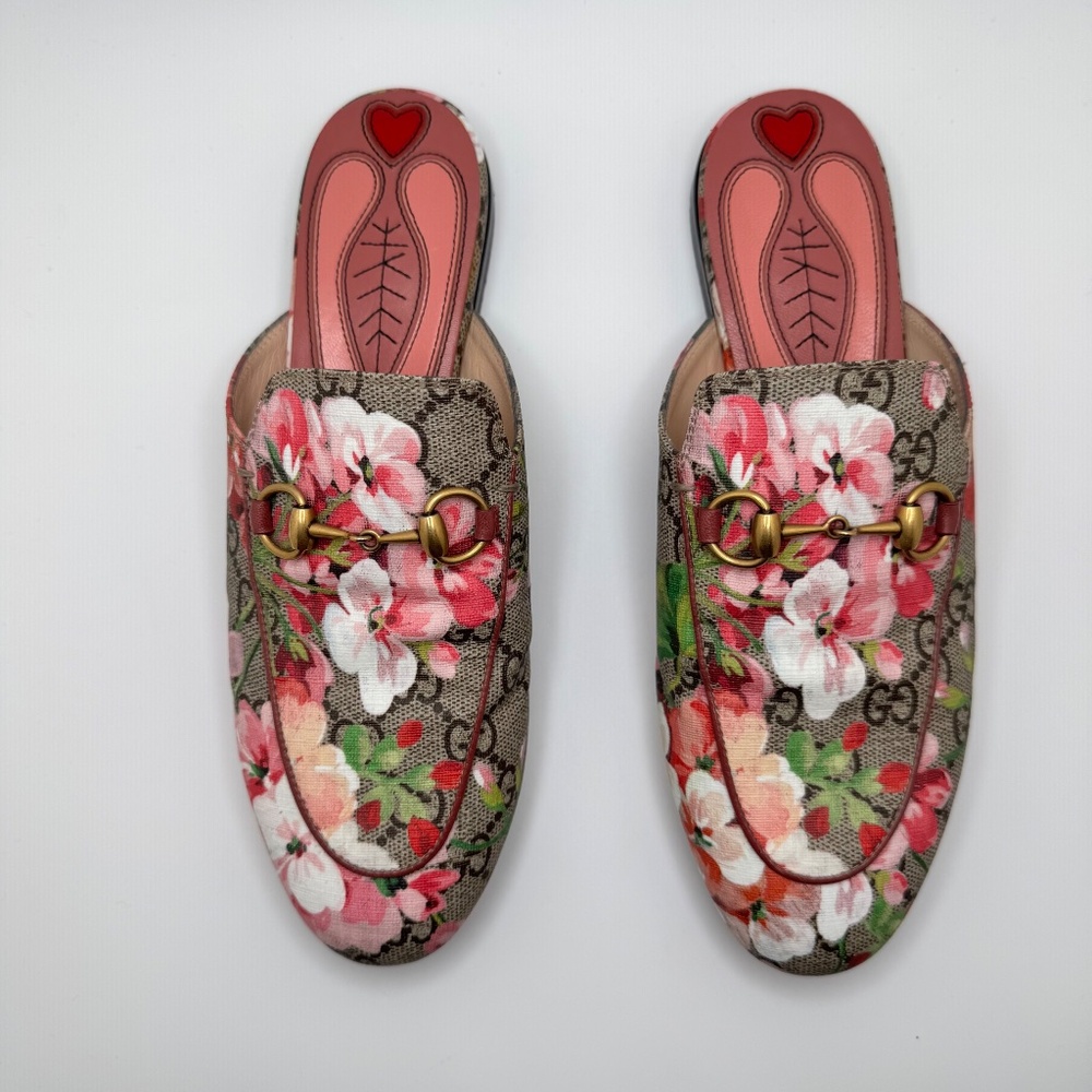 Gucci Princetown Mokassins Floral Mules GG Supreme Bloom Canvas Multicolor W 36